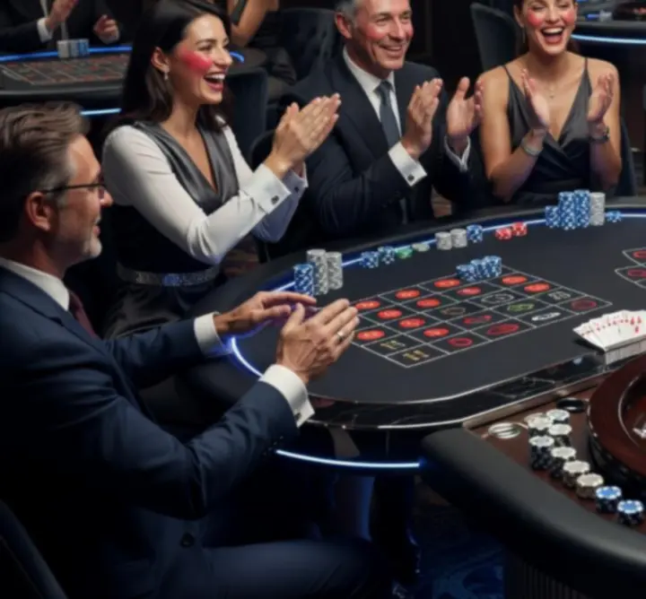 Stół ruletki i blackjacka w klimatycznym oświetleniu podczas eventu